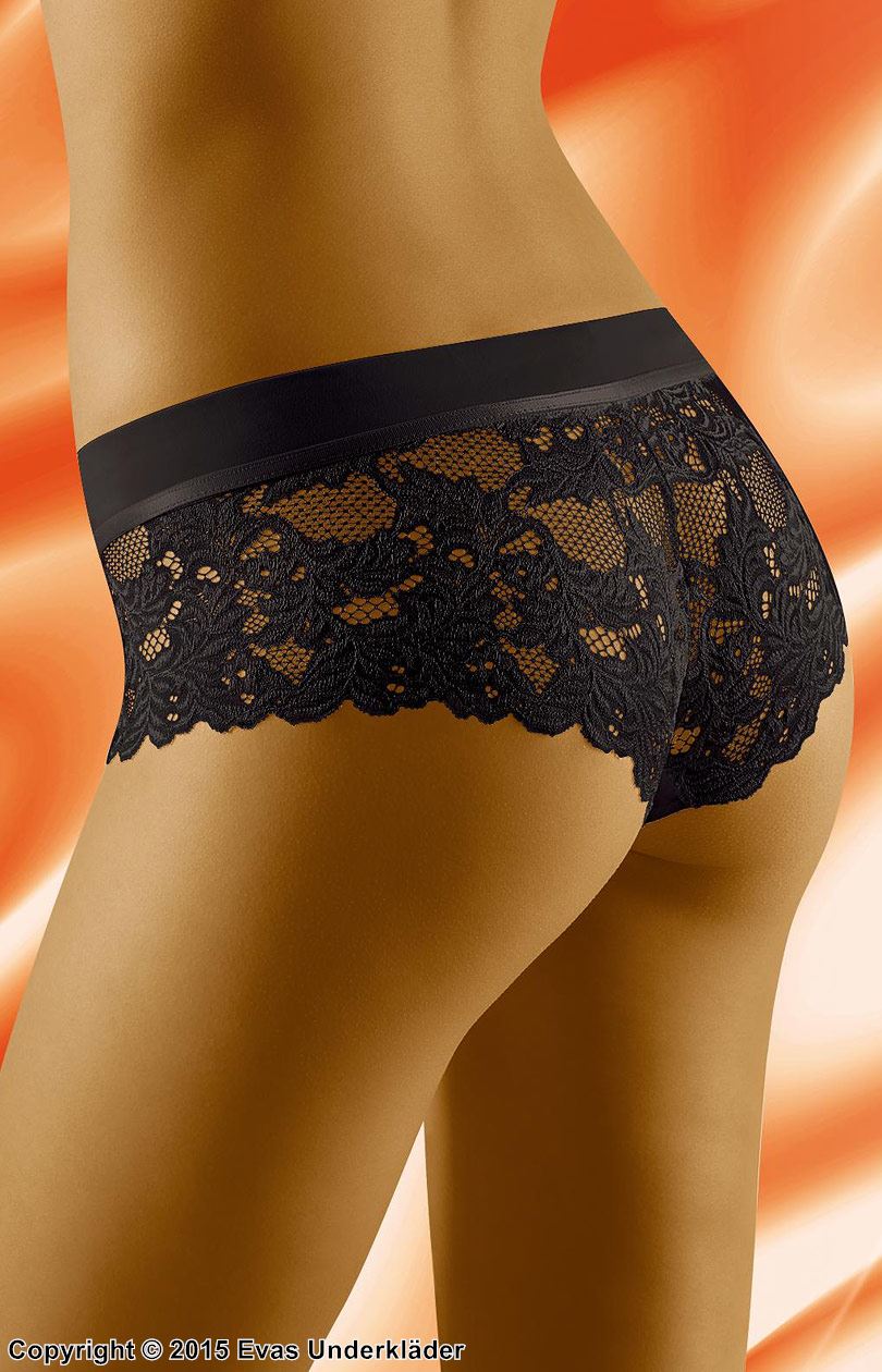 Romantiske boyshort-truser, detaljert blonder, blomster